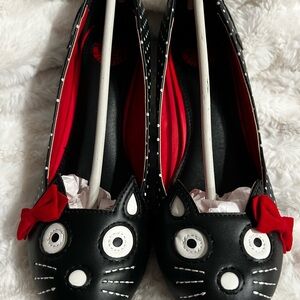 T.U.K Black Cat Heels with Red Accents